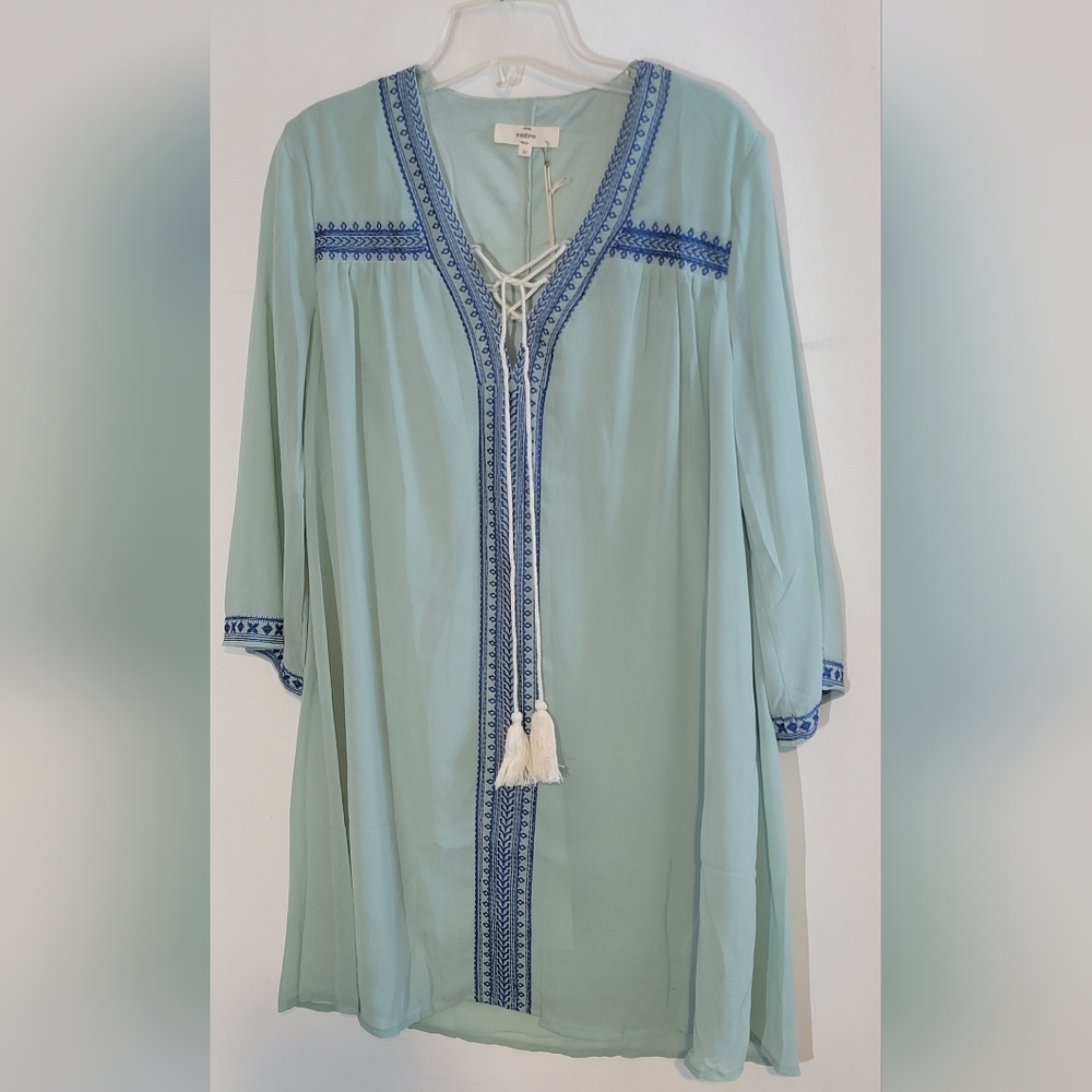 Entro Mint Green Dress with Blue Embroidery Size M NWT